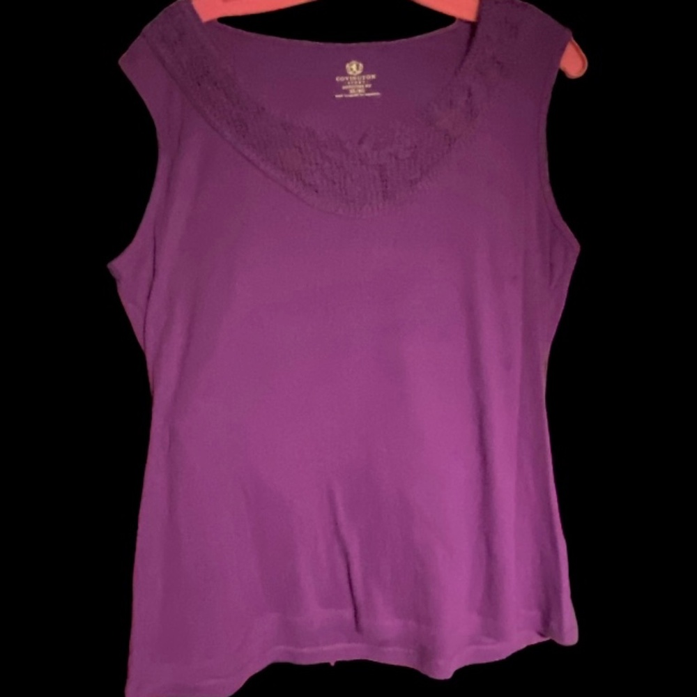Womens Covington Stretch Purple Crocheted Round Neck Tank Top XL Cotton NWOT